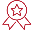 Red icon of a ribbon with a star