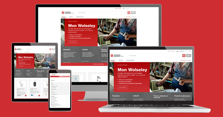 Wolseley Express website on a desktop, laptop, tablet, and smartphone.